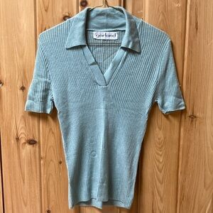 Vintage 70s women’s short sleeve knit shirt, sage